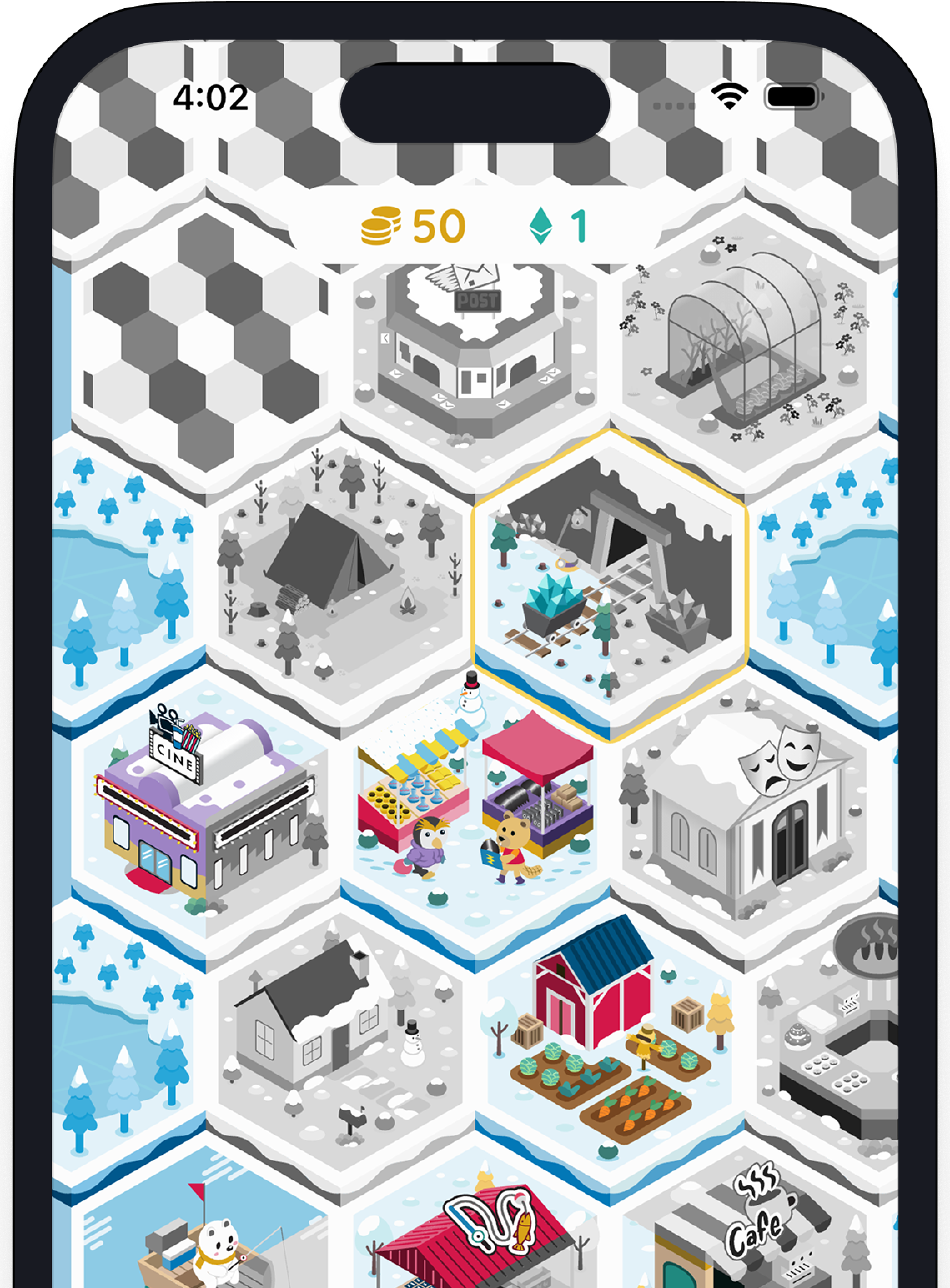 Captura de pantalla de la app FinEra mostrando el mapa interactivo y elementos visuales de ahorro