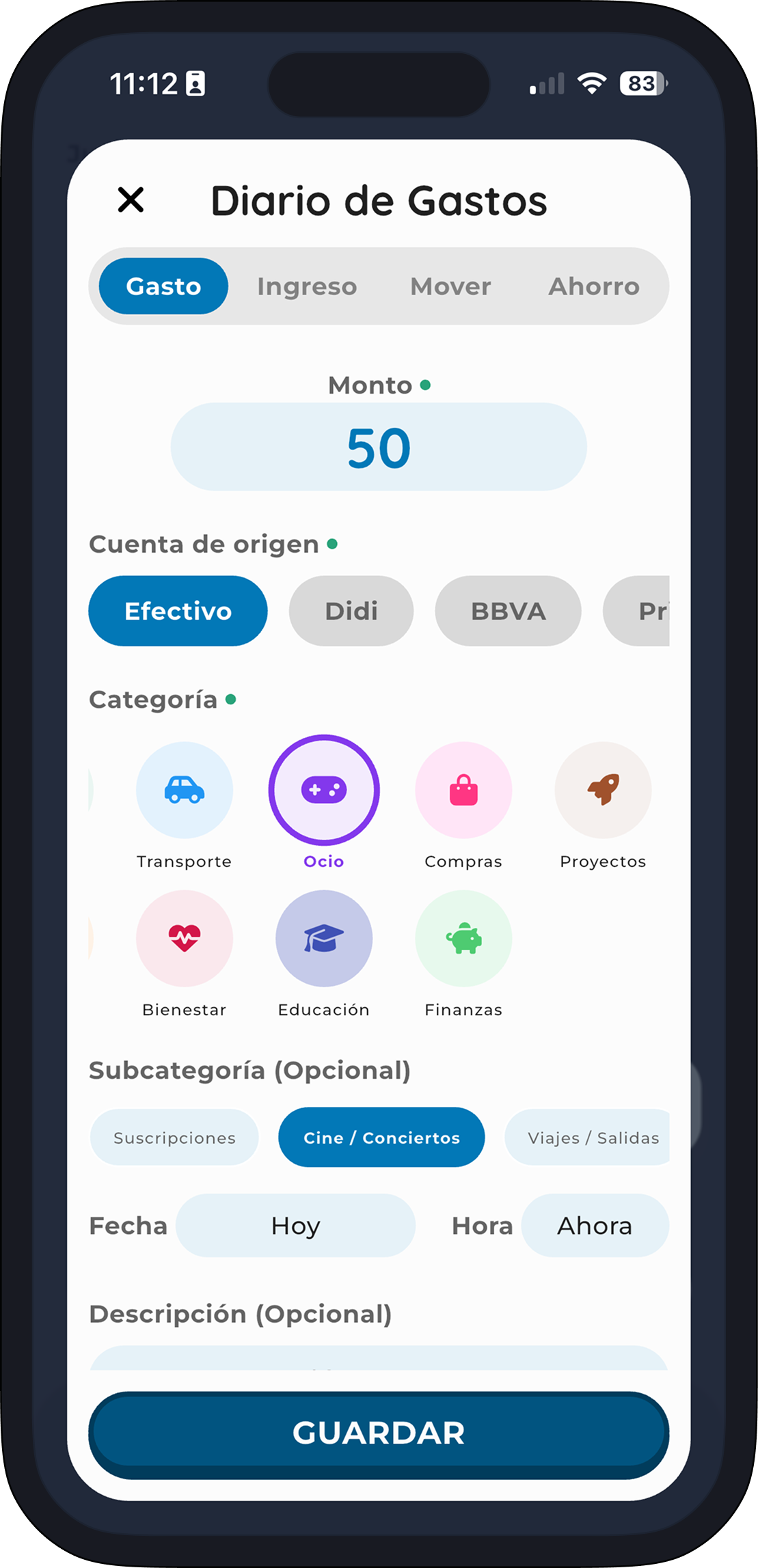 Categorías y subcategorías