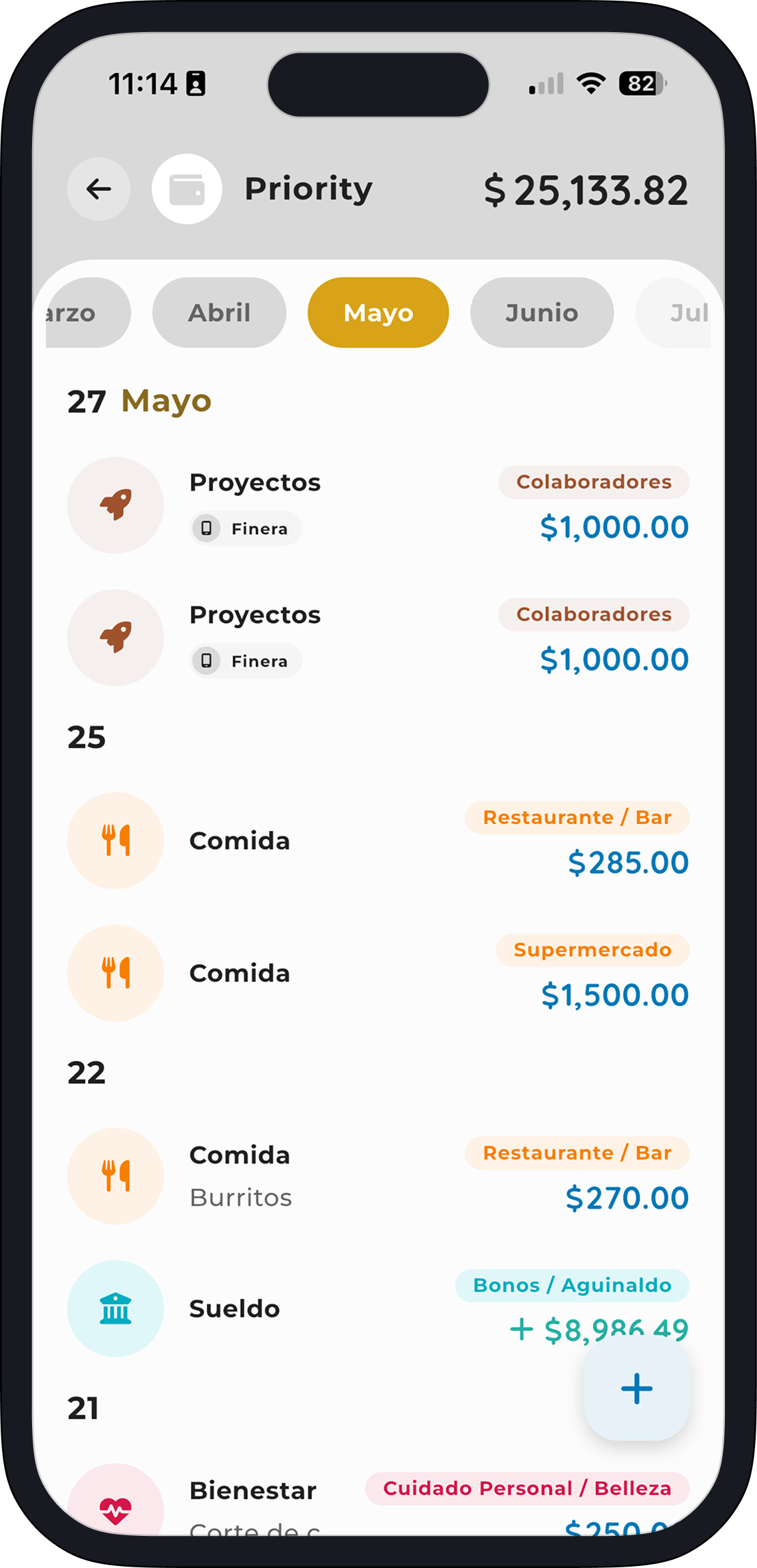 Historial detallado de transacciones